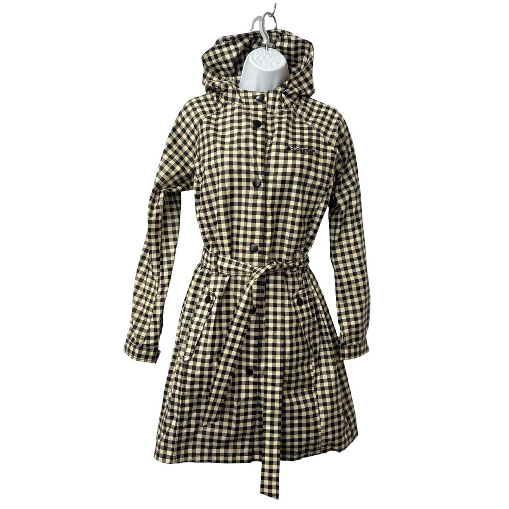 Columbia Gingham Black and‎ Yellow Rain Coat Trench 90’s Style Size Small